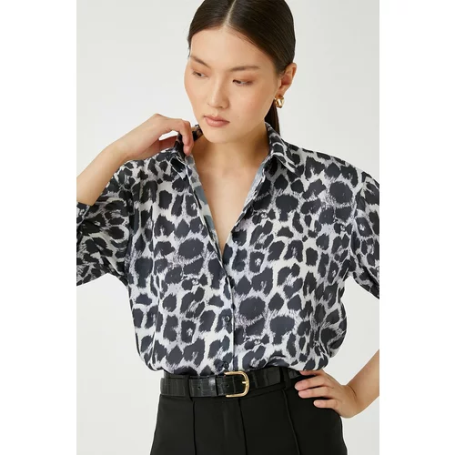 Koton Women's Long Sleeve Leopard Print Shirt 3wak60053pw