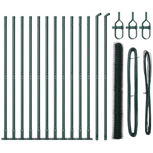 vidaXL heksagonalna ograja Zelena 1.6x25 m Jeklo, ograjni stebri s podstavki 13 kos Ø32mm 88.5cm Galvanizirano jeklo Cene