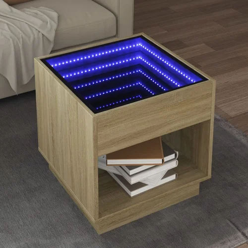 vidaXL Klubska mizica z neskončnimi LED sonoma hrast 50x50x50 cm