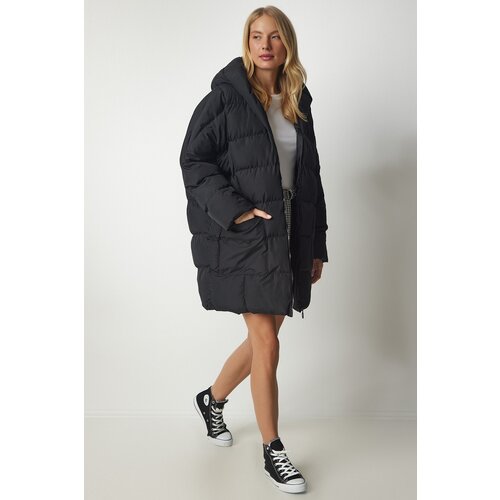  Women&amp;#039;s Black Oversized Down Jacket with a Hoodie Slike