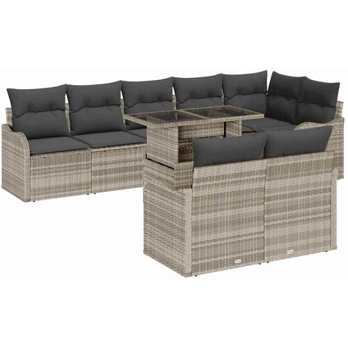 Vrtna garnitura - 9-dijelni set vrtnih sofa s jastučićima svjetlosiva poli ratan 2-sjedna vrtna sofa s pohranom i jastučićima s Cene