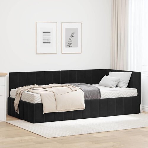 vidaXL Kutni okvir kreveta s madracem Crna 100 x 200 cm Baršun Cene