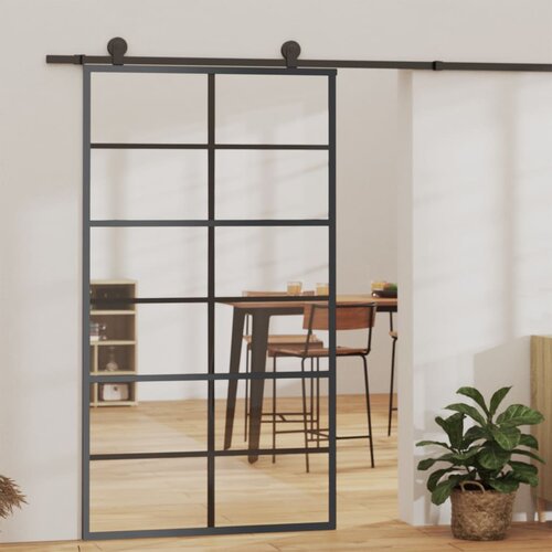 Furnova Drsna vrata ESG steklo in aluminij 102x205 cm črna, (21944647) Slike