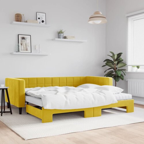 VidaXL Izvlečna dnevna postelja z vzmetnicami rumena 90x200 cm žamet Slike