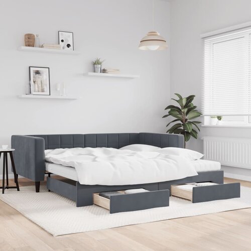 VidaXL Izvlečna dnevna postelja s predali temno siva 100x200 cm žamet Slike