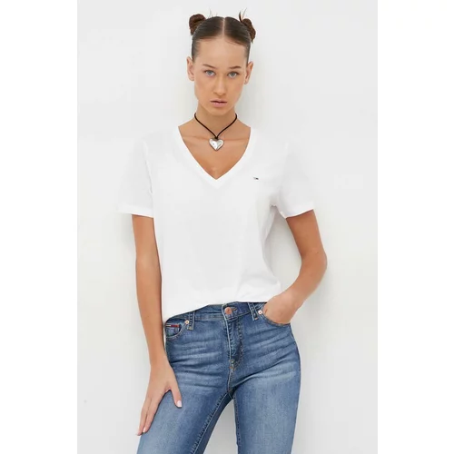 Tommy Jeans Bombažna kratka majica ženski, bela barva