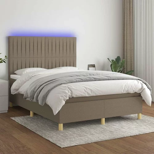  Box spring postelja z vzmetnico LED taupe 140x190 cm blago, (20896752)