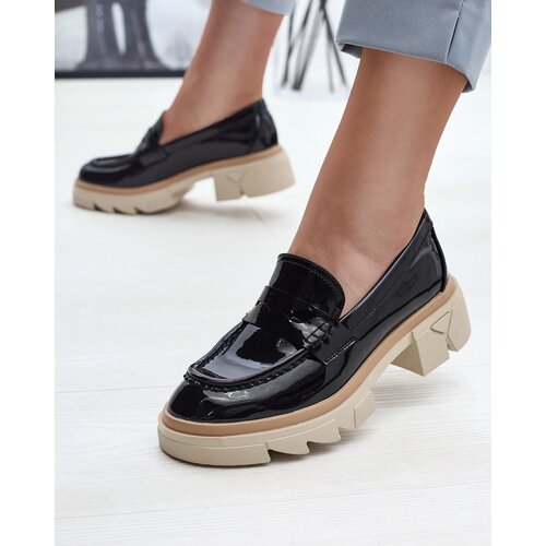 Resti Black women's eco leather patent leather moccasins Sepop- Footwear Cene