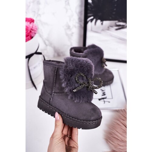 Boto Children's Snow Boots Insulated With Fur Suede Grey Amelia Cene