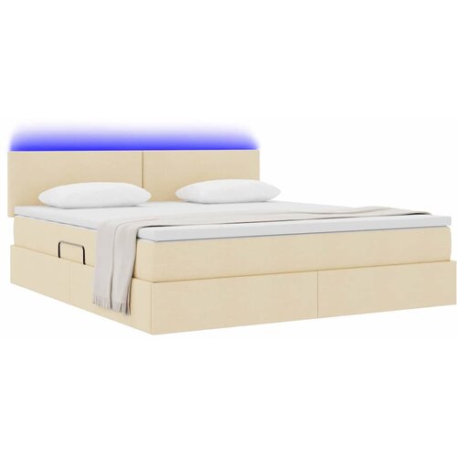  LED krevet za pohranu s madracem Krema 160 x 200 cm Tkanina Slike