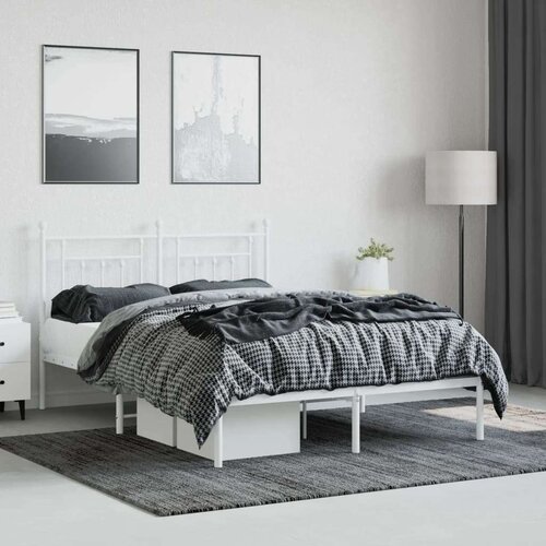 VidaXL Metalni okvir za krevet s uzglavljem bijeli 140 x 190 cm Slike