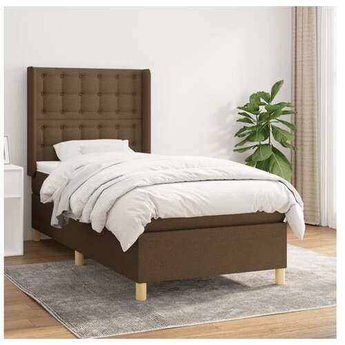 VidaXL Krevet s oprugama i madracem tamnosmeđi 90 x 190 cm od tkanine Slike