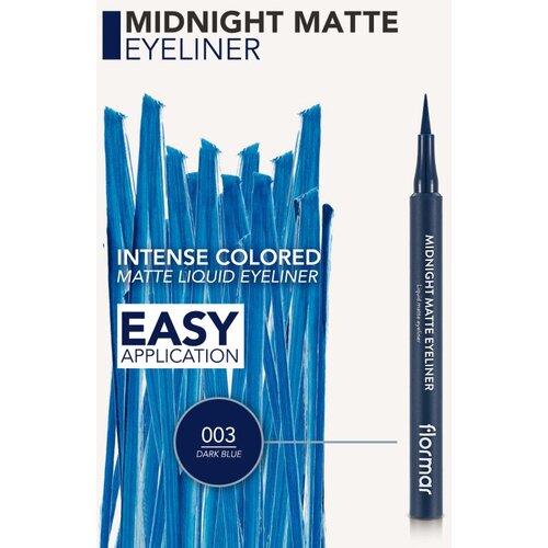 Flormar Midnight Matte Eyeliner črtalo za oči v obliki flomastra z mat učinkom odtenek 03 Dark Blue 1 ml Slike