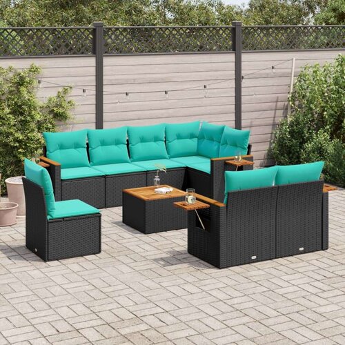  9-dijelni set vrtnih sofa od poliratana s jastucima crni Cijene