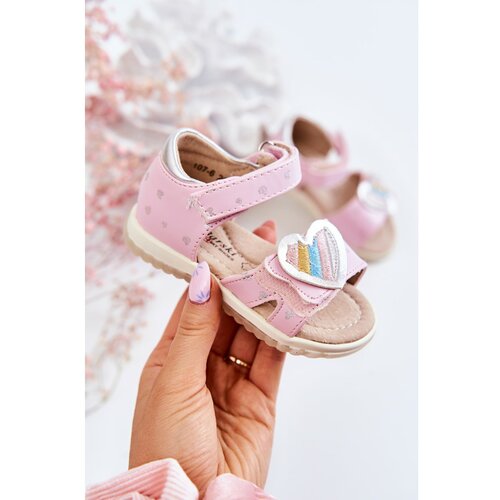 Kesi Children's Leather Sandals With A Heart Pink Elianna Slike
