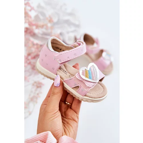 Kesi Children's Leather Sandals With A Heart Pink Elianna
