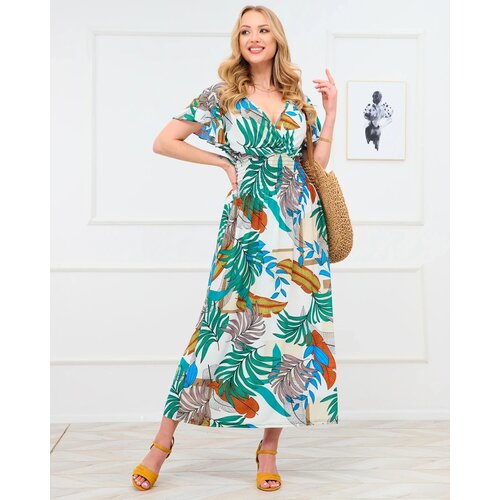 Resti White women's long dress with colorful floral pattern - Clothing Cene