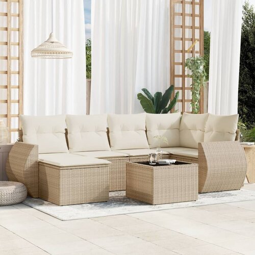 vidaXL 7-dijelni set vrtnih sofa od poliratana s jastucima bež Cijene