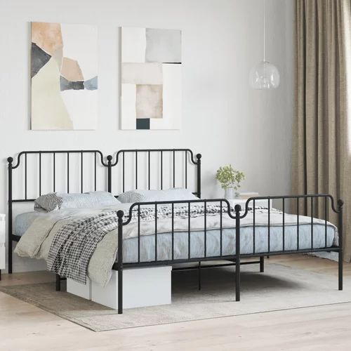 vidaXL Kovinski posteljni okvir z vzglavjem in vznožjem črn 160x200 cm
