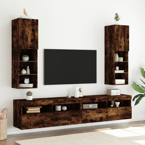 Furnova TV omarica z LED lučkami 2 kosa dimljeni hrast 30,5x30x102 cm, (22012219) Cene
