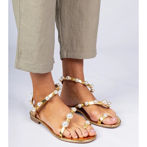 Gemre Golden women's sandals adorned with pearls Sarino Cene