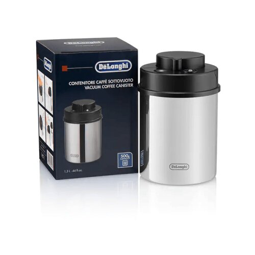 DeLonghi stainless steel vakumska posuda za očuvanje svežine kafe u sivoj boji Slike