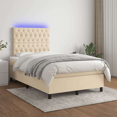  Box spring postelja z vzmetnico LED krem 120x200 cm blago, (20901459) Cene