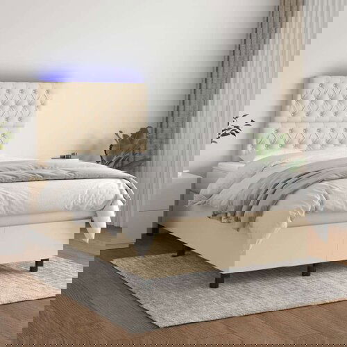  Krevet box spring s madracem LED krem 120 x 200 cm od tkanine Cene