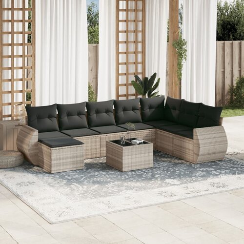 vidaXL 9-dijelni set vrtnih sofa od poliratana s jastucima svjetlosivi Cijene