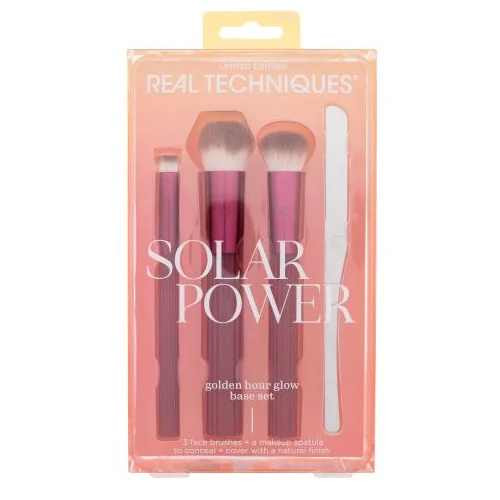 Real Techniques Solar Power Golden Hour Glow Base Set Set čopič 098 Small Conceal 1 kos + čopič 099 Expert Edge 1 kos + čopič 100 Soft Accent 1 kos + paletka za mešanje ličil Makeup Spatula 1 kos