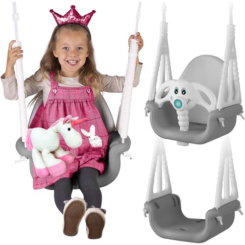 Ricokids 3-in-1 Elephant Bucket Swing for Kids - Safe and Fun Gray and White Design, (21740665) Cene
