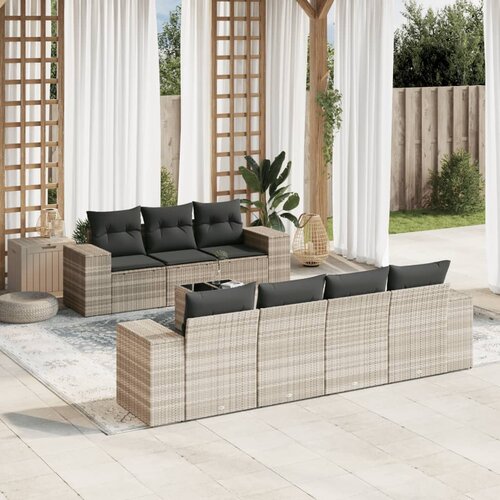 vidaXL 8-dijelni set vrtnih sofa od poliratana s jastucima svjetlosivi Cijene