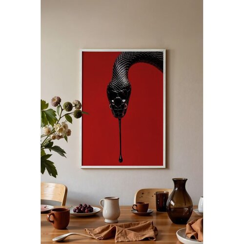 Wallxpert uramljena slika 115276, crna zmija na crvenoj pozadini, 50 x 70 cm, beli ram Cene