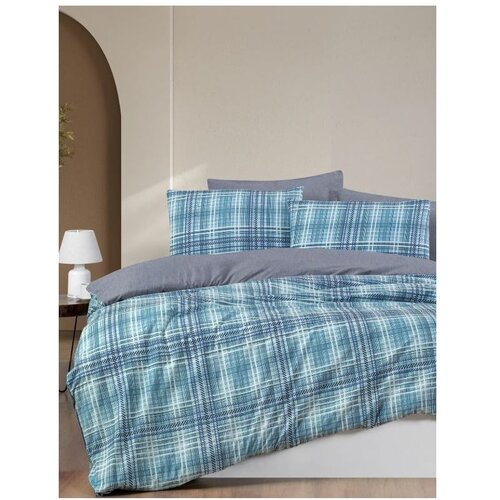 Mila Home Modra posteljnina za zakonsko posteljo/podaljšana z rjuho/4-delna 200x220 cm Ekose – Cene