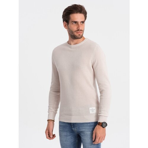 Ombre Men's textured sweater with half round neckline - beige Cijene