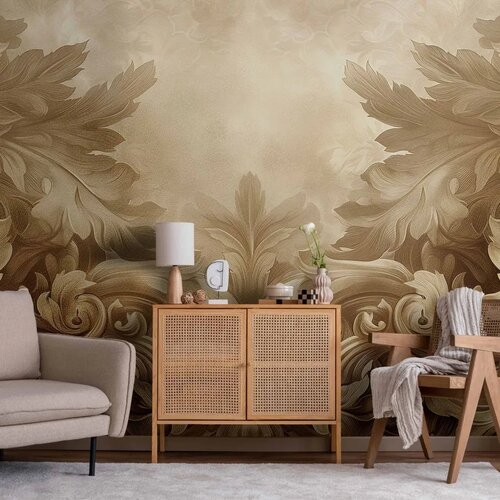  Foto tapeta - Carved Baroque Ornaments: Rich Composition in Sepia Colors 490x350 Samoljepljiva Slike