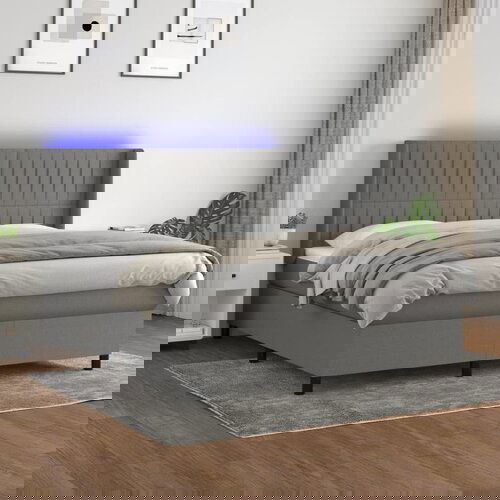  The Living Store Box spring postelja z vzmetnico LED temno siva 160x200 cm blago - Box Spring Postelja, (21454880) Slike