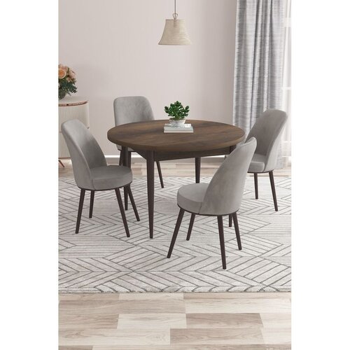 Hanah home trpezarijski set Kea, sto i 4 stolice, ploča u dekoru drveta Baroque, siva tkanina Babyface Cene