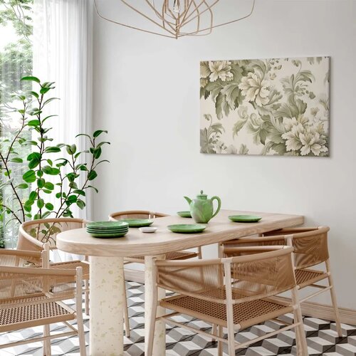  Slika - Retro Vintage Flowers in Delicate Cream and Green Colors 90x60 Akustična Slike