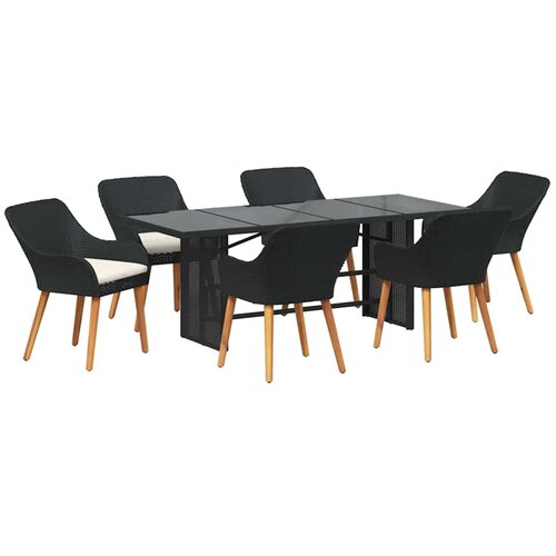 vidaXL Komplet za jedilnico v vrtu z blazino 7 pcs Črna poli ratan, (5000045598) Cene