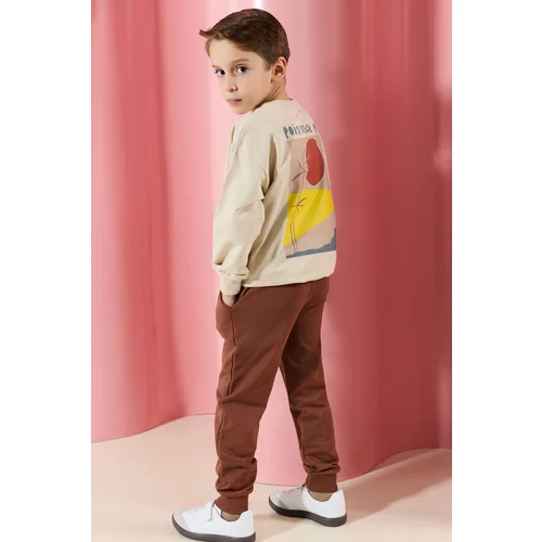 Trendyol Beige Boy Printed Knitted Bottom-Top Set