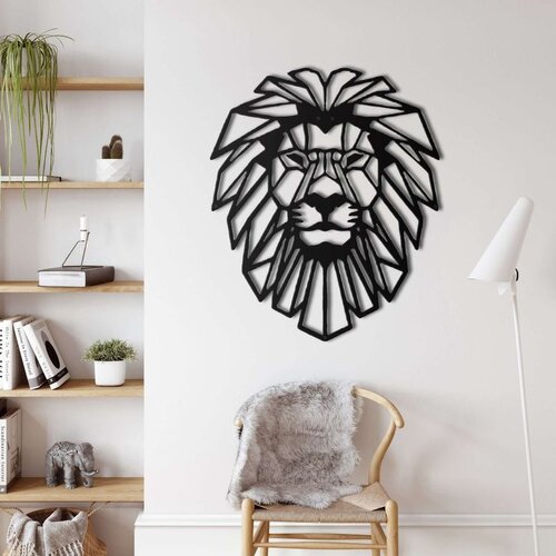 Wallxpert metalni zidni ukras 5087, geometrijska glava lava sa grivom, 38 x 45 cm, crni Cene