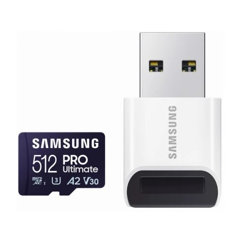Samsung microsd 512GB, pro ultimate, sdxc, uhs-i U3 V30 A2, read up to 200MB/s, write up to 130 mb/s, for 4K and fullhd video recording, w/usb card reader Cene