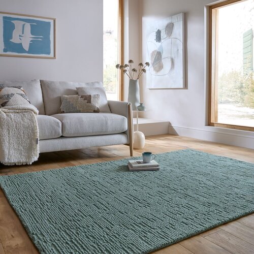Flair Rugs Pra&amp;scaron;no modra ročno tkana volnena preproga 160x230 cm Harris Boucle &amp;ndash; Slike