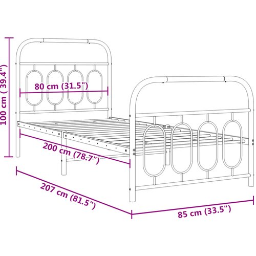  Metalni okvir kreveta uzglavlje i podnožje bijeli 80x200 cm Slike