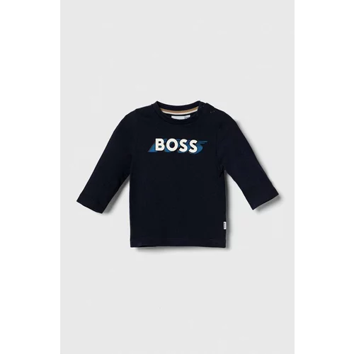 Boss Otroška bombažna majica z dolgimi rokavi mornarsko modra barva