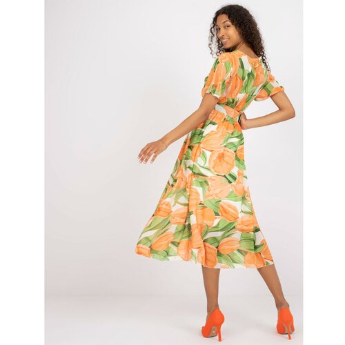 Fashion Hunters Orange and green midi dress with prints Slike