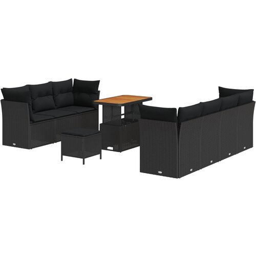 vidaXL 10-dijelni set vrtnih sofa s jastukom crni poli ratan akacija, 3-dijelni set vrtne blagovaonice s jastucima crni poli ratan akacija Cijene