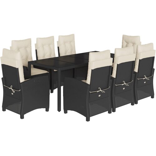  9-dijelni vrtni blagovaonski set s jastucima crni od poliratana Crna 190 cm table length Slike