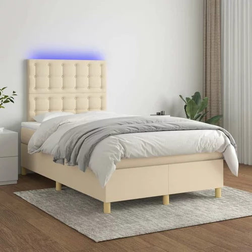  Box spring postelja z vzmetnico LED krem 120x200 cm blago, (20898598)